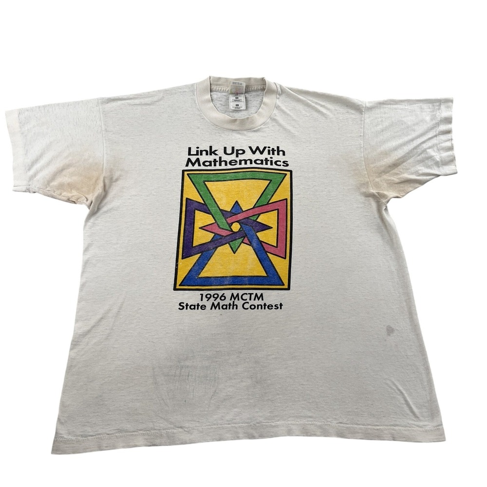 Vtg 1996 MCTM State Math Contest T Shirt XL White Fruit USA Paper Thin Thrashed